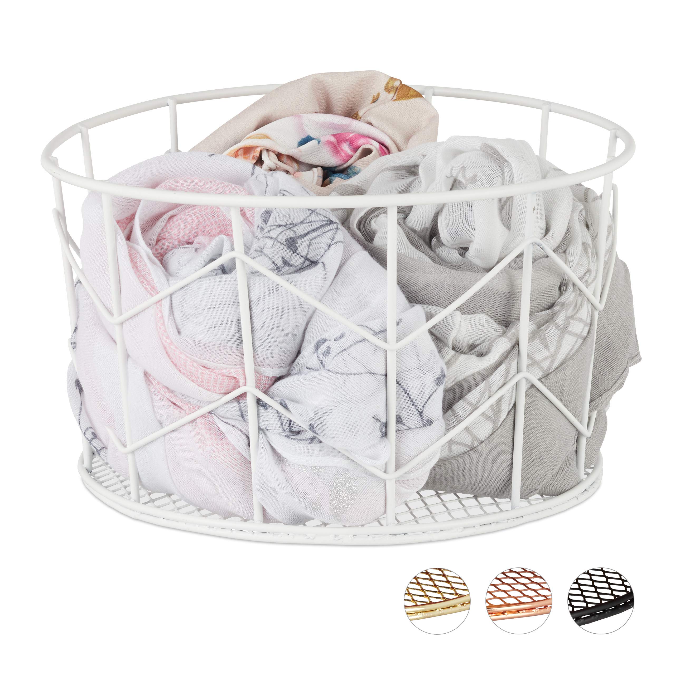 Relaxdays Wire Mesh Basket, Round Vintage Fruit Bowl, Decorative, Kitchen Accessory, Storage, Metal, ∅ 22 cm, White