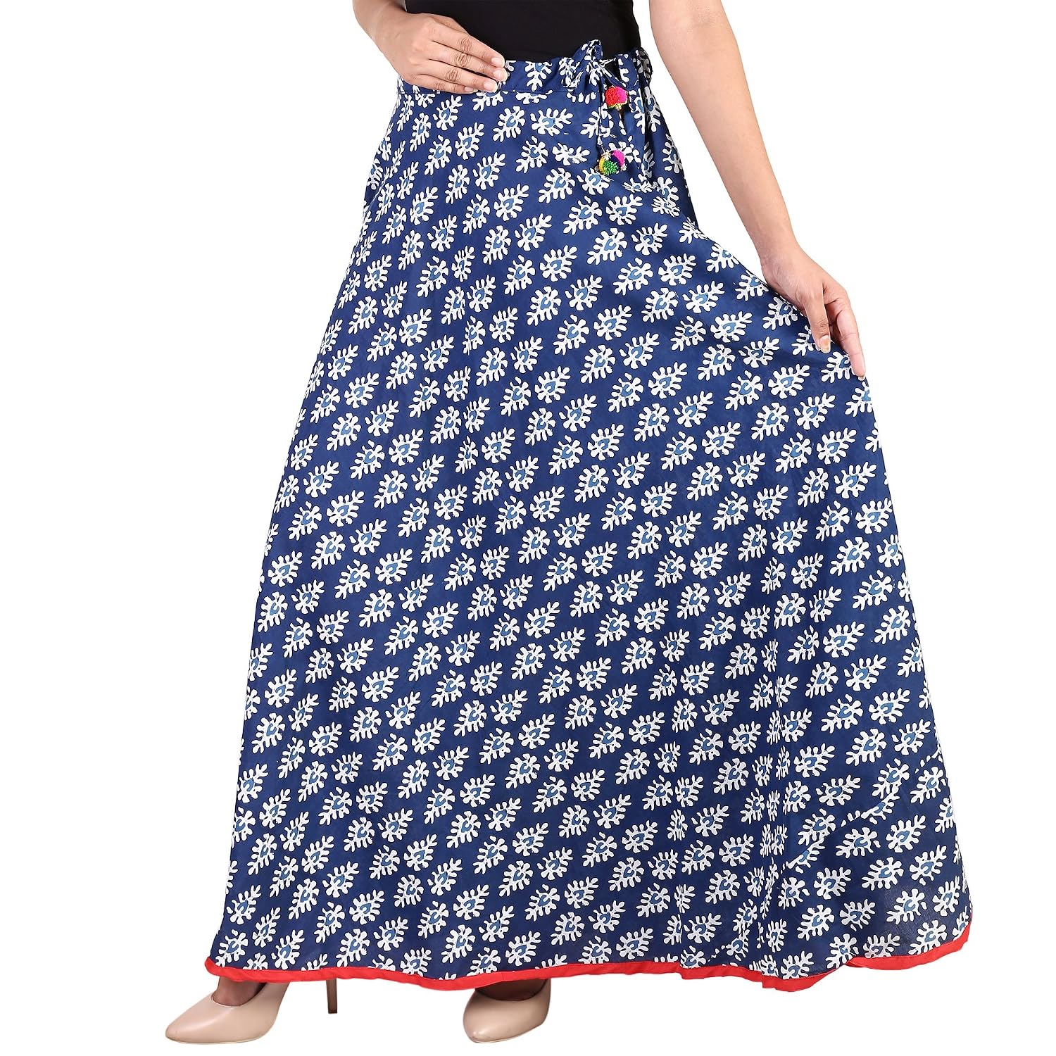 home shop gift cotton indigo print long skirt for womens ( free size) flare (ghera) 4 metres.