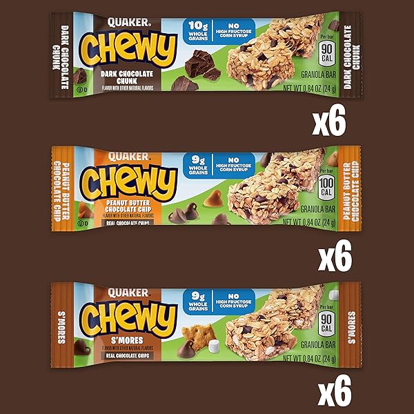 QUAKER CHEWY GRANOLA BARS, VARIETY PACK, 18 COUNT