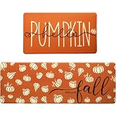 VivaNest Fall Autumn Pumpkin Orange Kitchen Rug Sets 2 PCs, 17"x29"+17"x47" | Anti-Fatigue, Waterproof Non-Slip Kitchen Mats Heavy Duty Comfort Foam Rug for Kitchen, Floor, Laundry, Home Decor