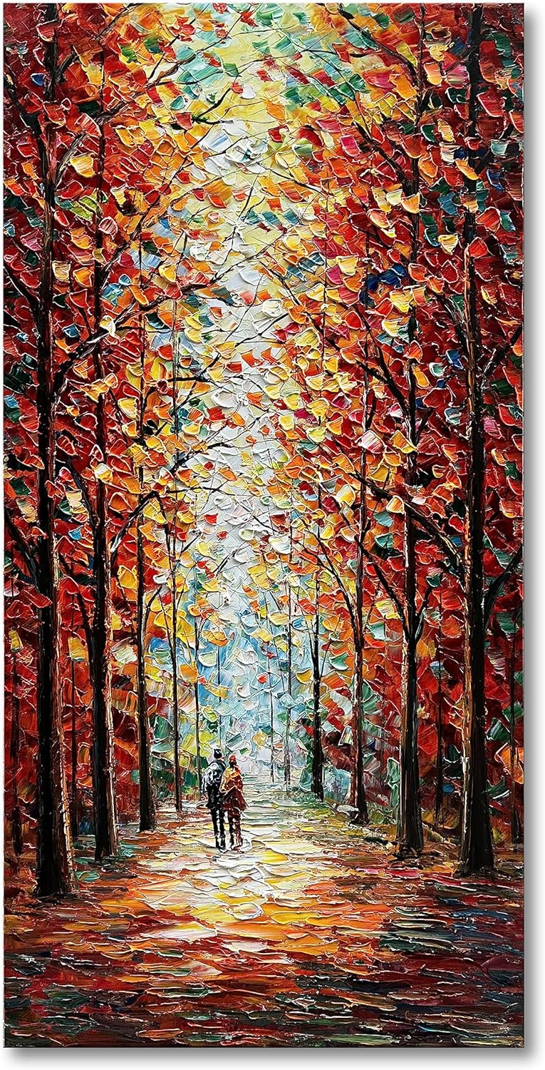Paintings - Diathou Art 24x48 Inch Hand-Painted Landscape Oil Paintings Wall Art Romantic Theme Vertical Texture Oil Paintings Living Room Bedroom Wall Decoration