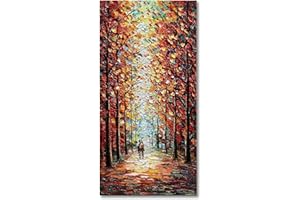 Diathou Art 24x48 Inch Hand-Painted Landscape Oil Paintings Wall Art Romantic Theme Vertical Texture Oil Paintings Living Room Bedroom Wall Decoration