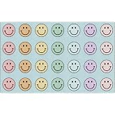 Flagship Carpets Pastel Rainbow Smileys Criss-Cross Applesauce Educational Area Rug for Kids Room, Children's Classroom for T