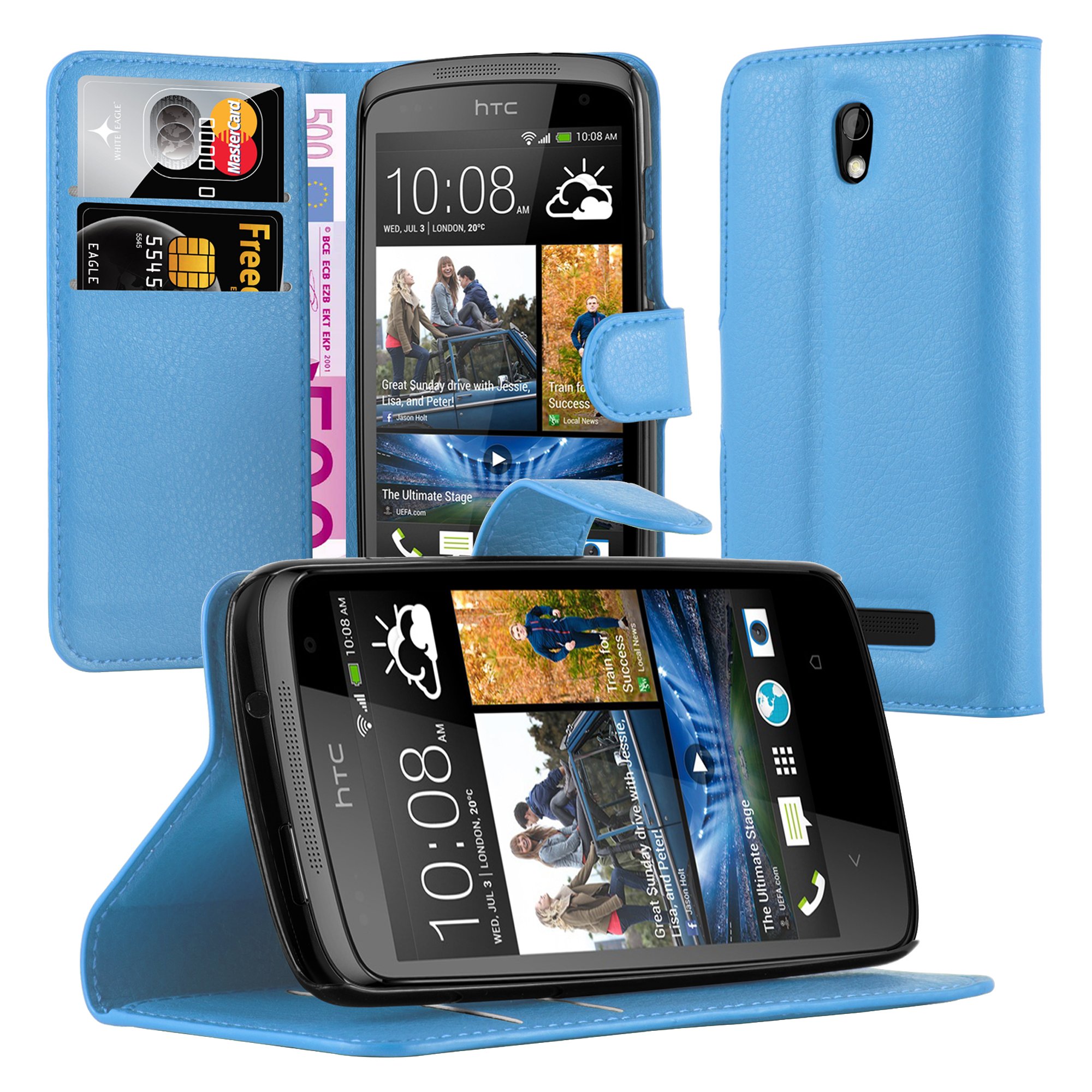 cadorabo Book Case works with HTC Desire 500 in SKY BLUE - with Magnetic Closure, Stand Function and Card Slot - Wallet Etui Cover Pouch PU Leather Flip