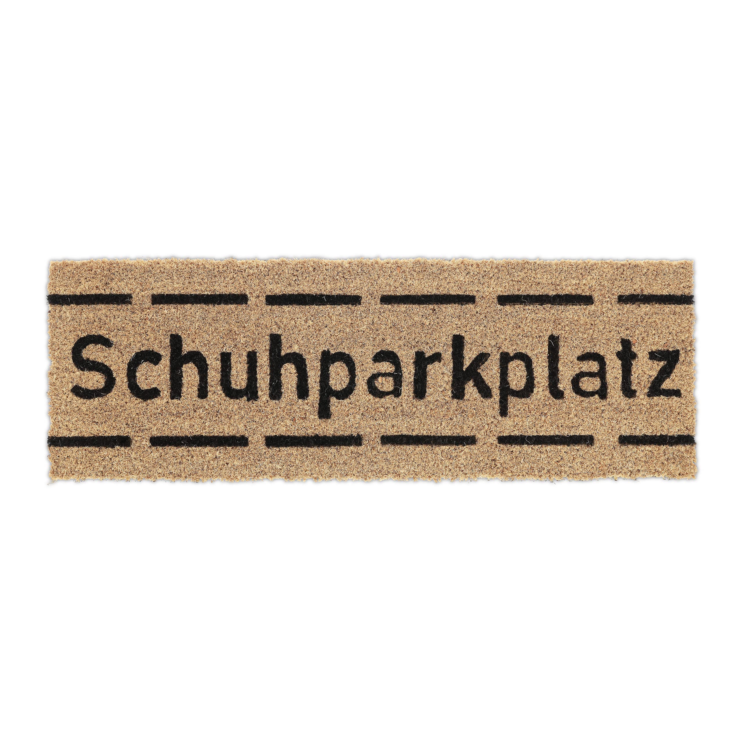 Relaxdays Schuhparkplatz Print Welcome Doormat Coir Rubber, 75 x 25 cm, Door Mat Inside & Outside, Non-Slip, Coir/Black