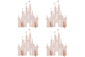 Gyufise 2 Pack Castle Table Centerpiece Glitter Princess Theme Castle Table Toppers for Birthday Baby Shower Princess Party Table Decorations Supplies Light Pink