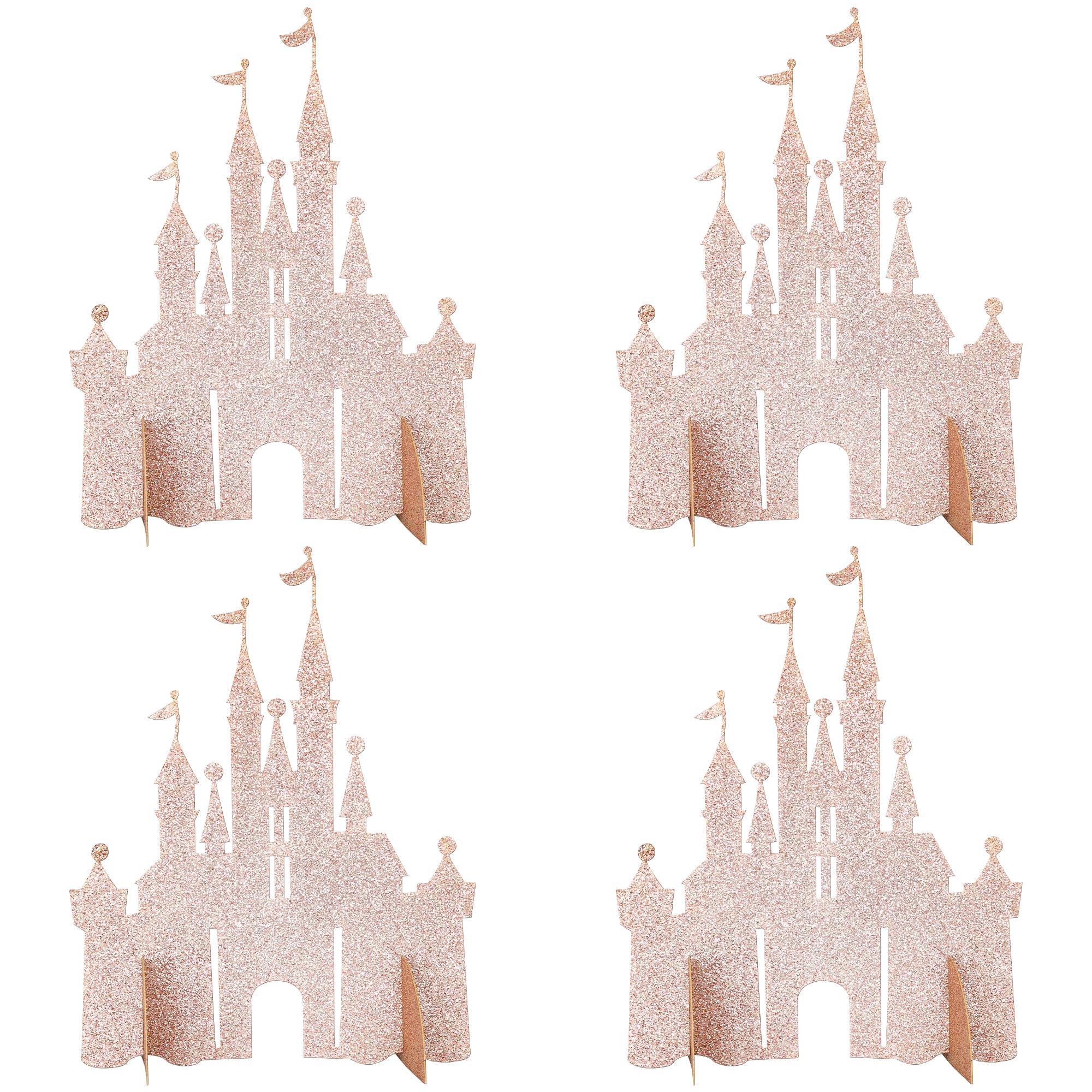 Photo 1 of Gyufise 6 Pack Castle Table Centerpiece Glitter Princess Theme Castle Table Toppers for Birthday Baby Shower Princess Party Table Decorations Supplies Light Pink