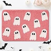 Woiqeuwr Pink Ghosts Halloween Bath Mat Cute Spooky Bathroom Rug Soft Non Slip Washable Shower Floor Mat for Home Bedroom Decor