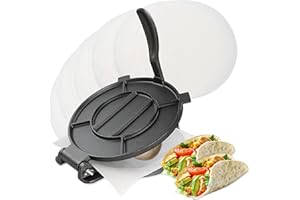 7Penn Cast Iron Tortilla Press 10in - Corn Tortilla Press Roti Maker Flour Tortillas Presser with 100 Cooking Sheets