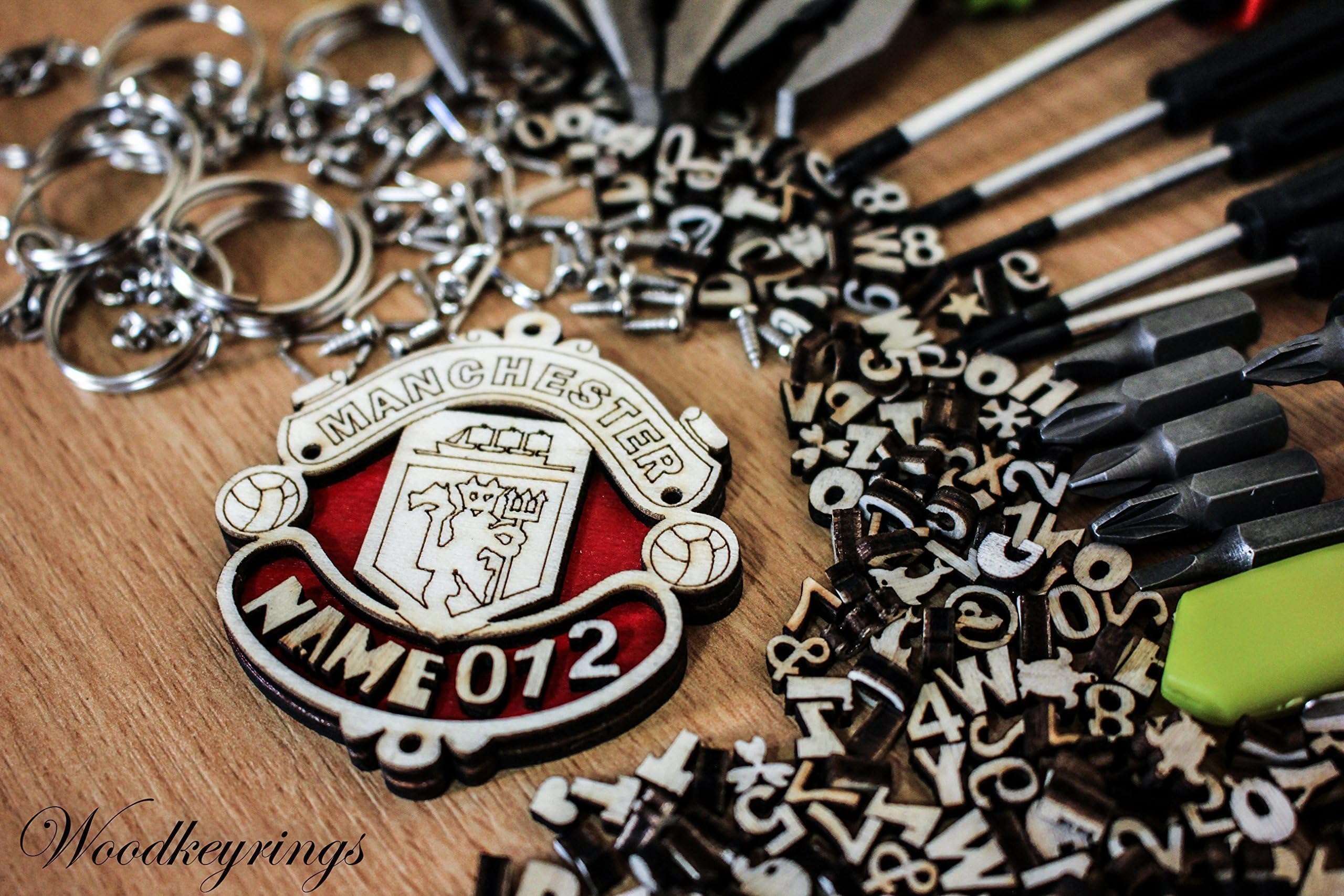 Manchester United Keyring Personalised Handmade Wood Keyrings with Gift Box