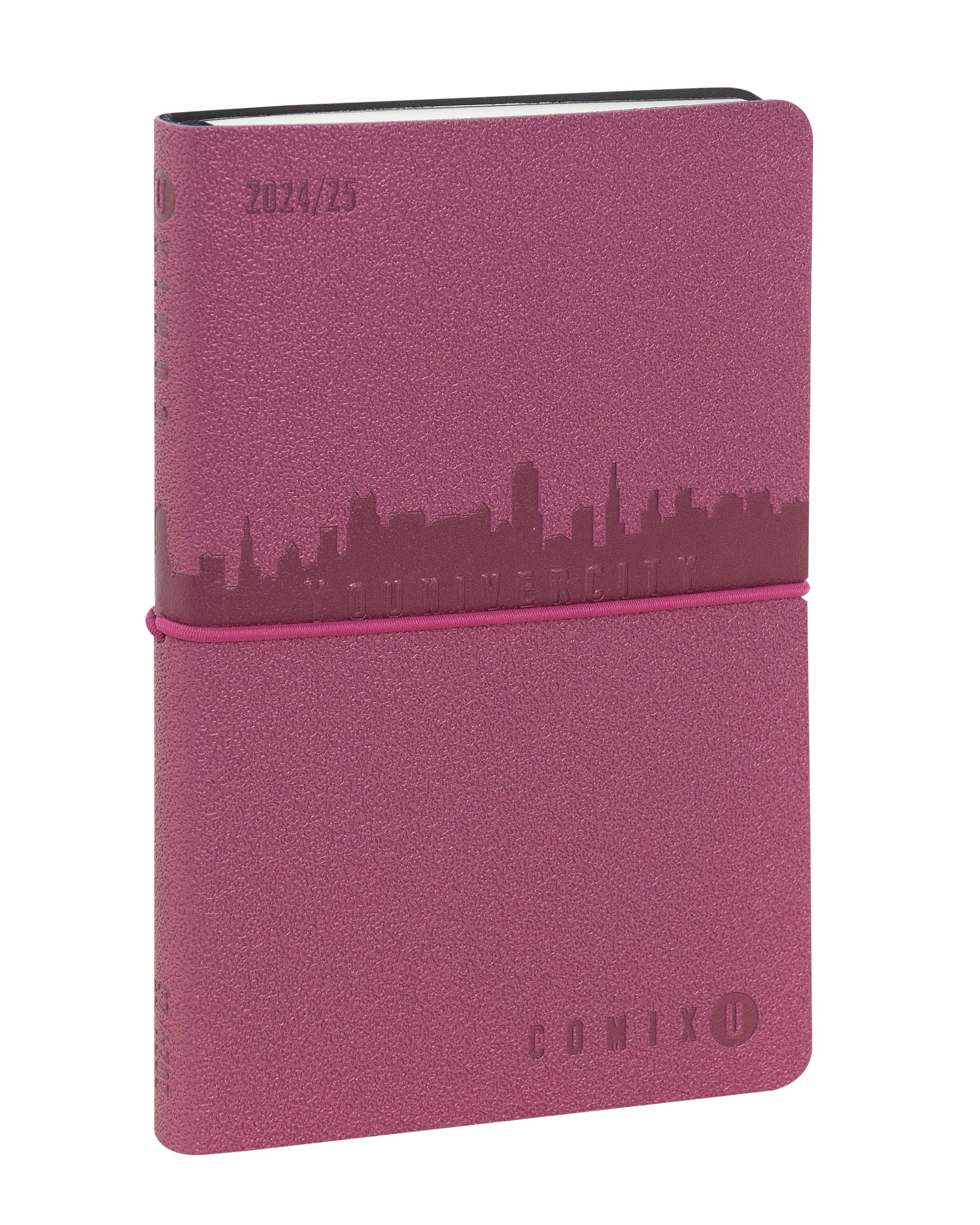 COMIX U Younivercity 13 Month Medium Weekly Diary 2024-2025 Hard Cover Elastic Closure and 224 Pages Ideal for University 11.8 x 18 cm Pink
