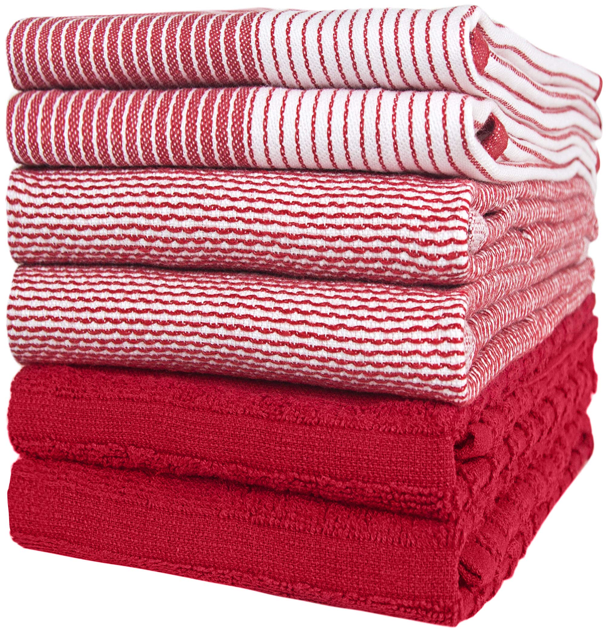 Premium Kitchen Towels (20”x 28”, 6 Pack) – Large Cotton Kitchen Hand Towels – Flat &amp; Terry Towel – Highly Absorbent Tea Towels Set with Hanging Loop (Red)
