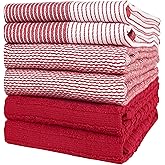 Premium Kitchen Towels (20”x 28”, 6 Pack) | Large Cotton Dish Towels | Flat & Terry Highly Absorbent Kitchen Linen Set with Hanging Loop | Red