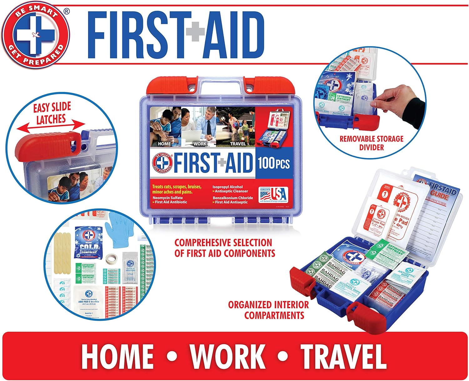 Be Smart Get Prepared 10HBC01082 100Piece First Aid Kit, Clean, Treat & Protect Most Injuries With The Kit that is great for Any Home, Office, Vehicle, Camping & Sports. 0.71 Lb: Health & Personal Care