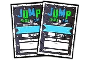 CLIRBE Trampoline Jump Birthday Party Invitations, Bounce House Birthday Invitations For Boys Girls, Kids Birthday Invites, Theme Birthday Party Decorations, 20 Invitations with 20 Envelopes - B02
