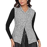 M.Infisavo Women’s Tweed Blazer Vest Vintage Sleeveless Split Hem Dressy Outerwear Waistcoat For Office, Work, Business