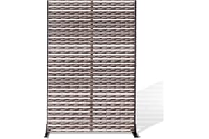 FENCY Metal Privacy Screen Outdoor Privacy Screen 72" H×47" W Brown Rattan Patio Privacy Screen, Freestanding Decorative Privacy Screen for Deck Balcony Patio