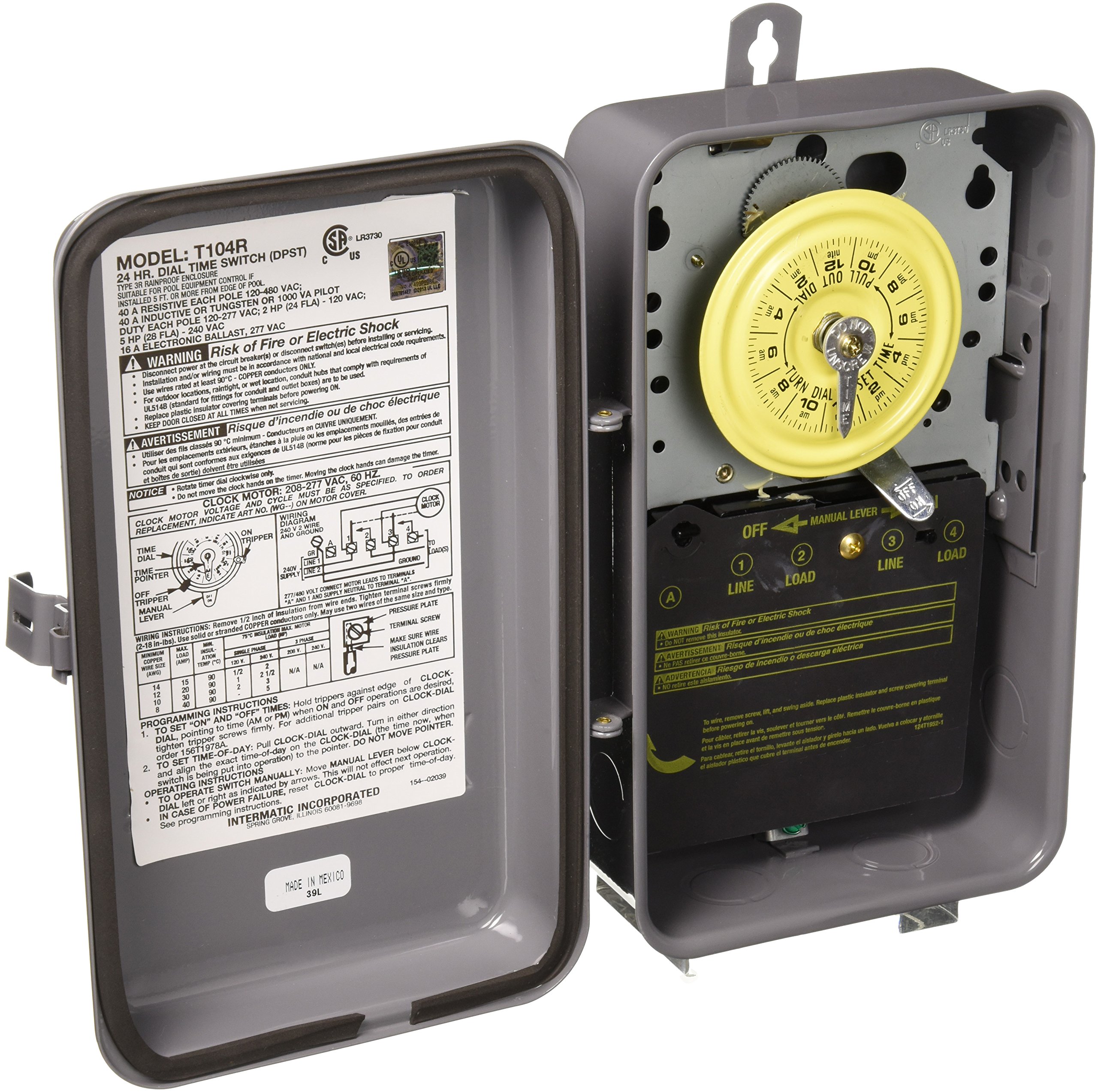 Intermatic T104R 208277Volt DPST 24 Hour Mechanical Time Switch with