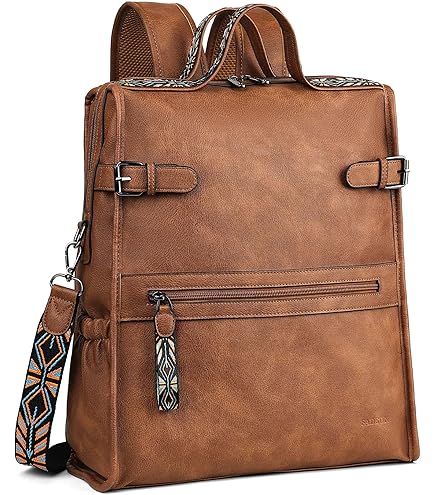 FADEON Laptop Backpack for Women, Vegan Leather 15.6 inch Computer bag