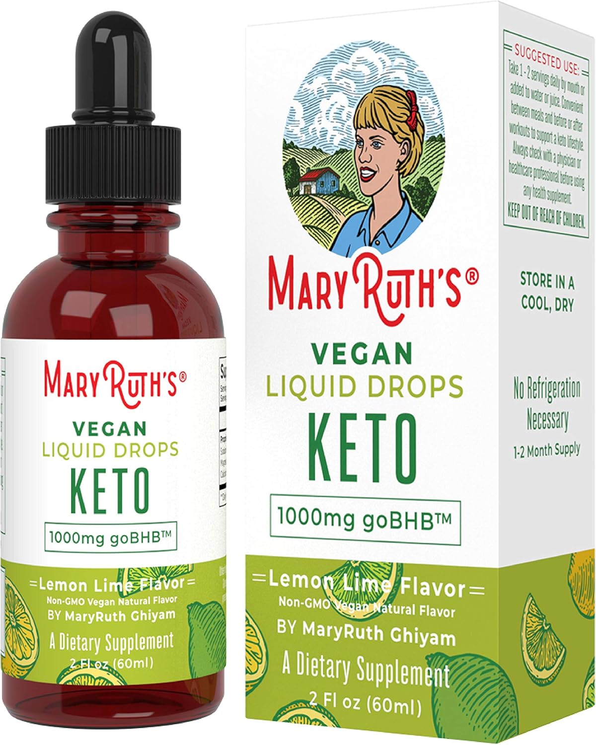 Vegan Liquid Keto goBHB Drops - No Pills Keto Diet by MaryRuth's - Beta-Hydroxybutyrate Supplement - Vegan - Fat Burning - Promotes Weight Loss - Speed Up Ketosis - Lemon/Lime Flavor - Non-GMO - 2 oz: Health & Personal Care