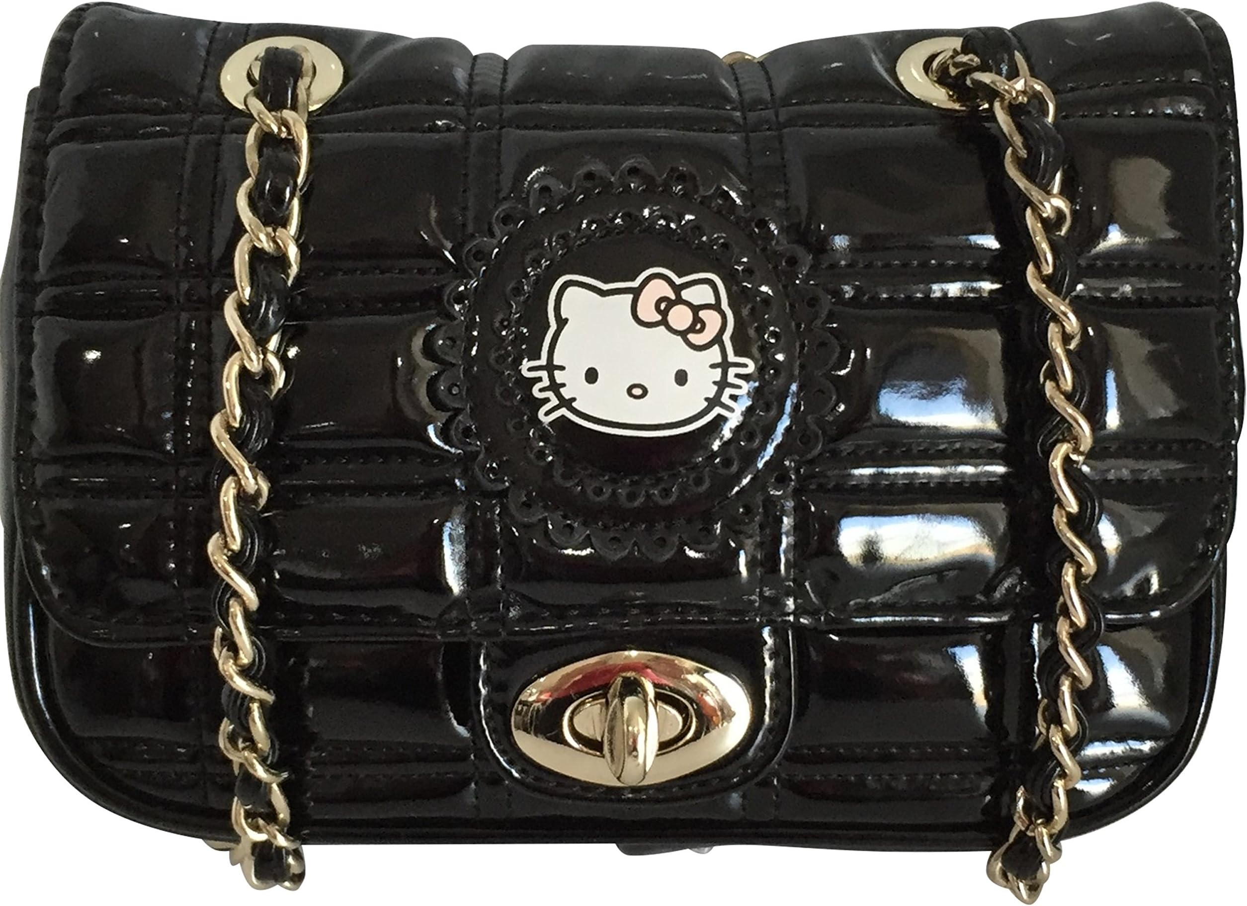 Hello Kitty Quilted Patent-look Small Crossbody Bag Black 19 (L) x 13 (H) x 4 (D) cm