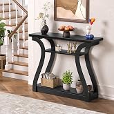 UODERS Wood Console Table, 3-Tier Accent Sofa Table (Black) | 47" Entry Table with Curved Legs, 3-tier Shelf Modern Accent Sofa Table for Entrance Area, Living room, Hallway