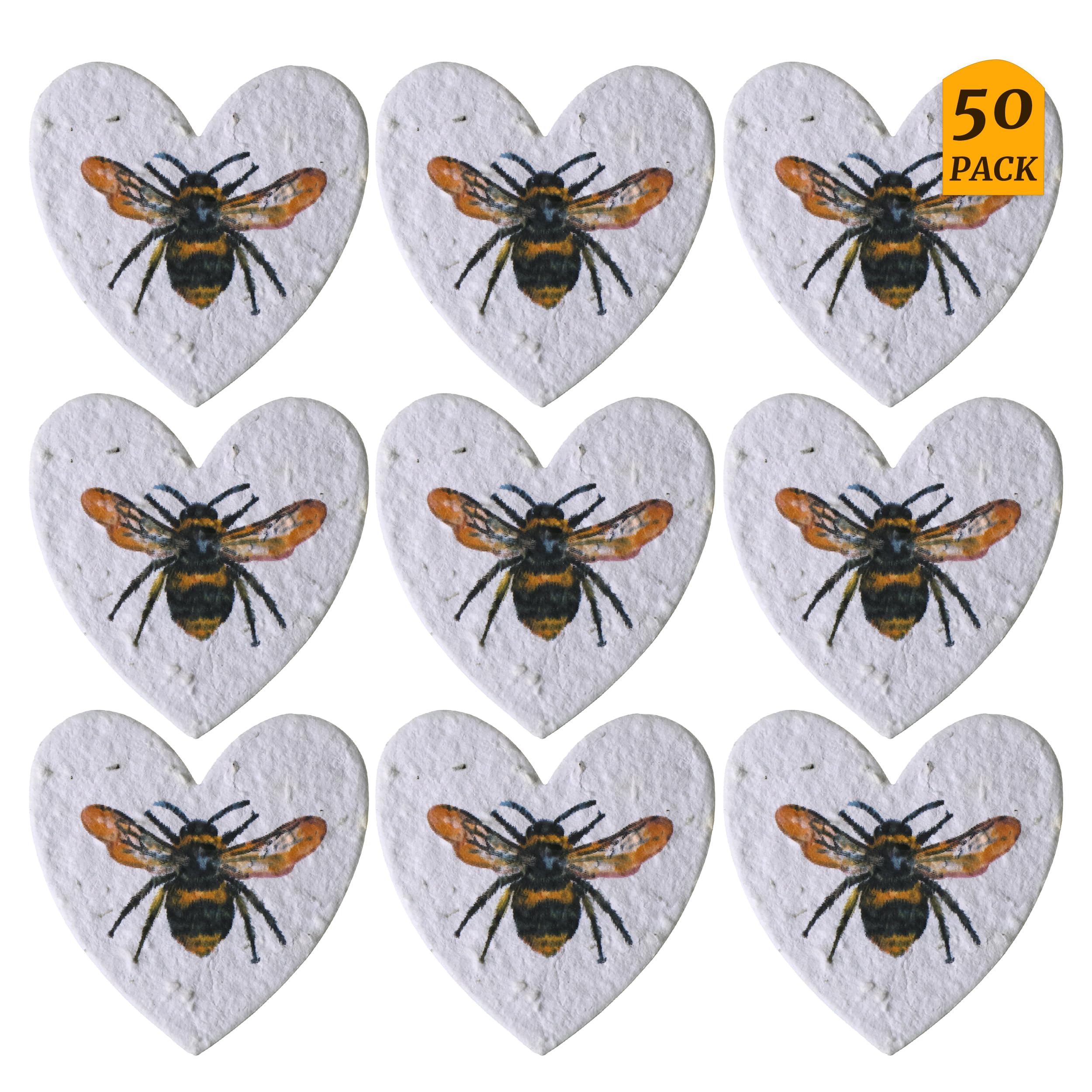 Revive a Bee Plantable Seed Paper Hearts (Pack of 50), Early Bumblebee Wildflower Seeded Paper Rewilding Aid For Weddings, Parties, Funerals