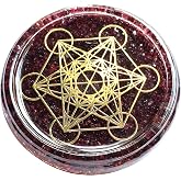 ZZYBIA Large 4" Garnet Crystals Metatron's Cube Merkaba Coaster Water Charging Plate Energy Dome