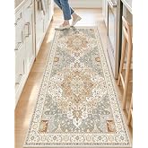 OLANLY 2x6 Washable Runner Rug, Soft Non Slip Carpet for Hallway Kitchen | Beige Boho Vintage Floral Medallion Farmhouse Rug, Spill & Stain Resistant Low Pile, for Entryway Laundry Room Office Bedroom