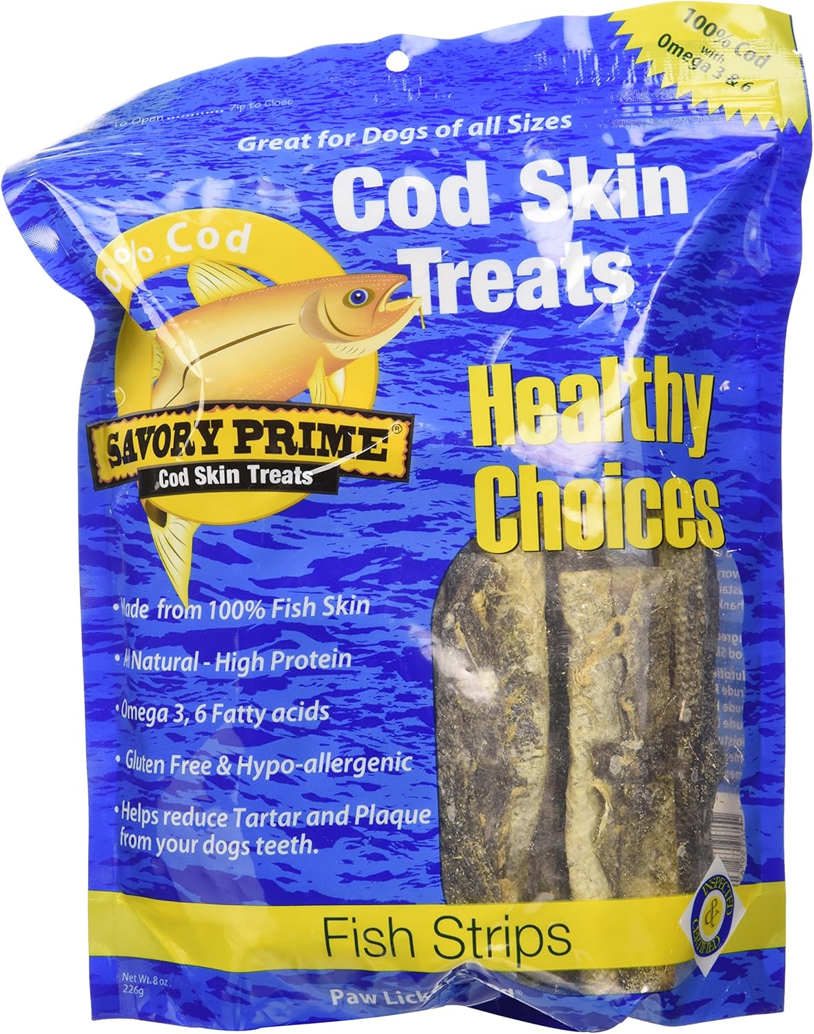 Savory Prime Cod Skin Fish Strips, 8Ounce Amazon.ca Pet Supplies