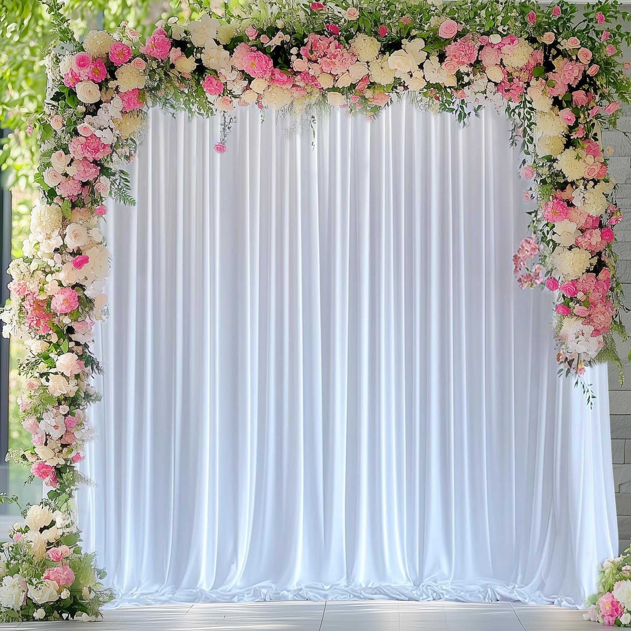 Photo 1 of (ONLY ONE ) Wokceer White Backdrop Curtain for Parties 10x10FT Photo Backdrop Drapes for Wedding Polyester White Backdrop for Photoshoot Baby Shower Birthday Party Curtains Photography Background 2 Panels 5x10FT