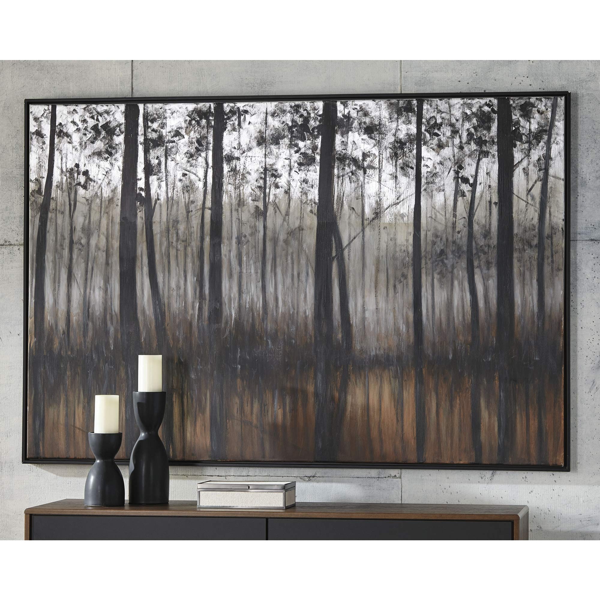 Ashley Furniture Signature Design - Philyra Woods Wall Art - Contemporary - Black/Orange/Silver. frame has some damage 