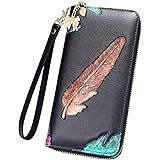 FEITH&FELLY Women RFID Blocking Wallet Embossed Genuine Leather Wristlet Clutch Purse Handbag