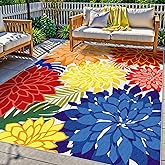 Colorful 5x8 Outdoor Area Rug Washable Multicolored Patio Rug Tropical Botanical Floral Chenille Waterproof Outdoor Carpet fo