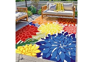 Arenarug Indoor Outdoor Area-Rug Washable Multicolored Patio Rug Tropical Botanical Modern Floral Indoor Outdoor Carpet Non-Slip for Patio, Deck, Backyard, Porch (5x8)