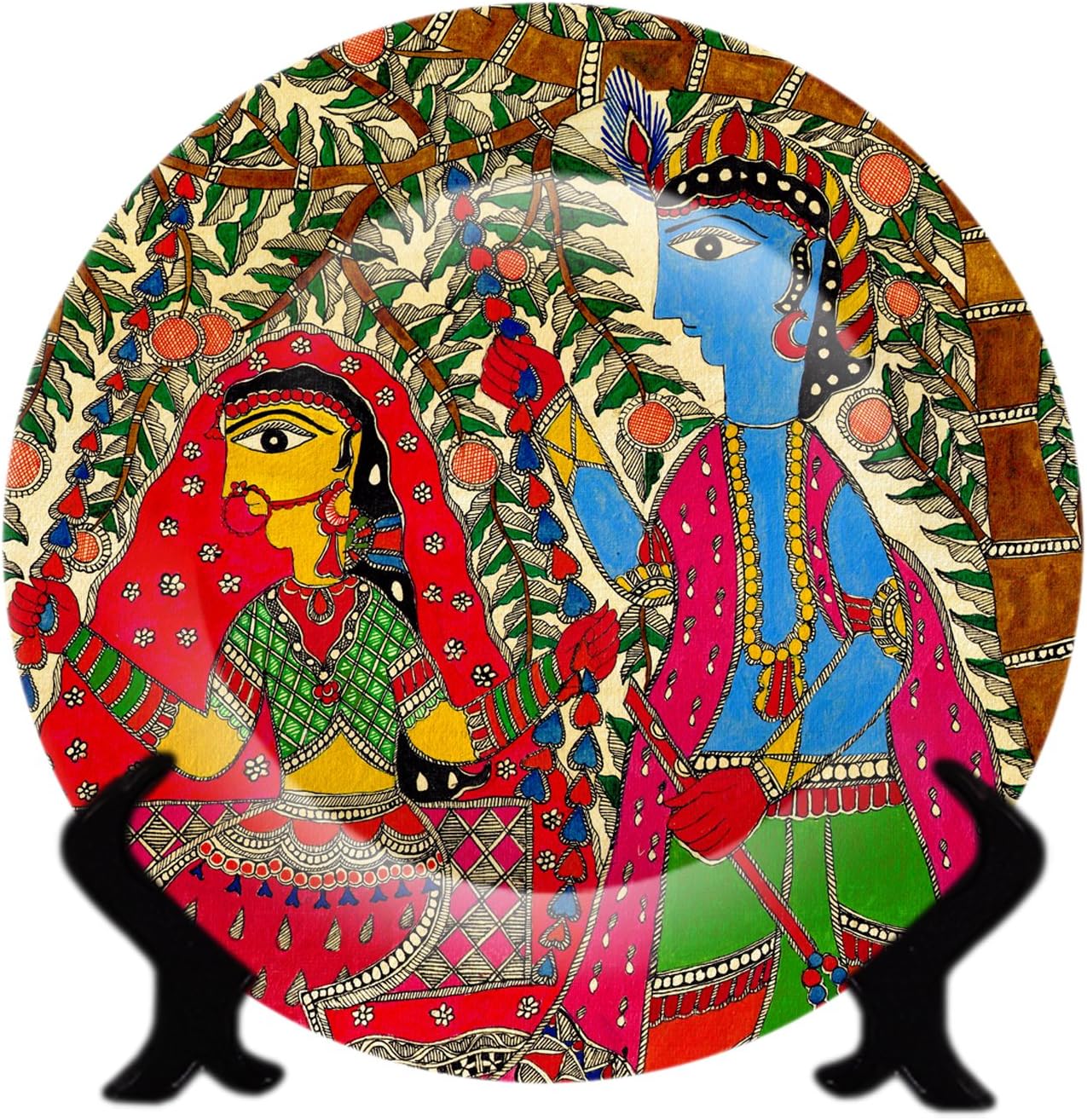 Ceramic Madhubani Print Handcrafted Plate (Multi_8.2 Inch X 8.2 Inch X 1.1 Inch)