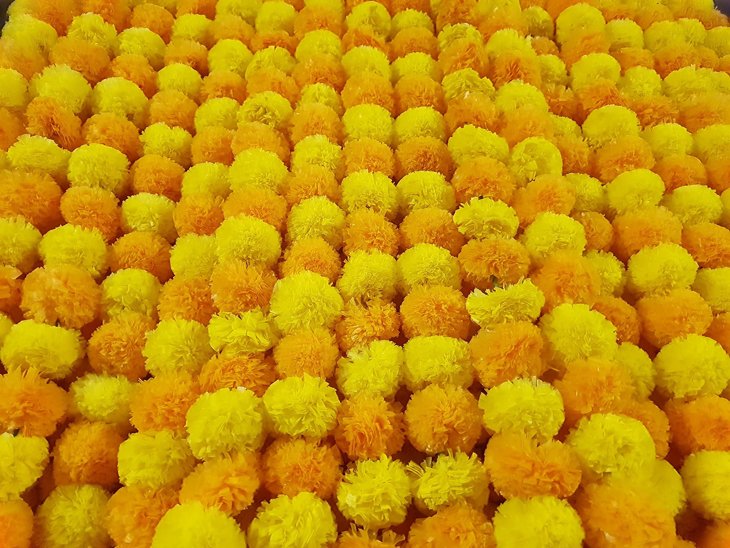 5 Pc Marigold Garland 5 Ft Long Strands of Artificial Marigold Flowers, Diwali Decorations Home, Indian Décor for Pooja, Wedding, Spring Bush Floral, Faux Garland, Día de Muertos Décor (Mango+Yellow)