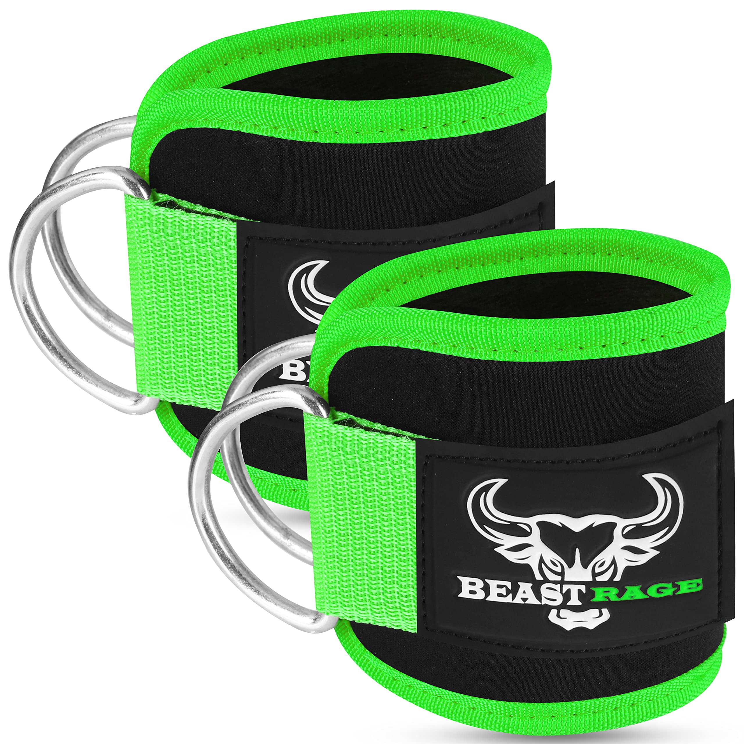 BEAST RAGE Ankle Straps for Cable Machines Ankle Cuffs Weight Lifting Fitness Strap Leg Workout Gym Glute Workouts Leg Extensions Double D-Ring Cable Straps For Men And Women (Parrot)