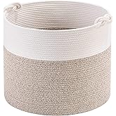 MINTWOOD Design 15 x 14.2 Inches Woven Cotton Rope Storage Basket, Stuffed Toy Basket Bin, Laundry Basket Hamper, Nursery Basket, Dog Toy Basket, Blanket Basket, Gift Basket, Light Brown