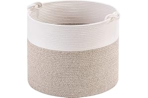 MINTWOOD Design 15 x 14.2 Inches Woven Cotton Rope Storage Basket, Stuffed Toy Basket Bin, Laundry Basket Hamper, Nursery Basket, Dog Toy Basket, Blanket Basket, Gift Basket, Light Brown