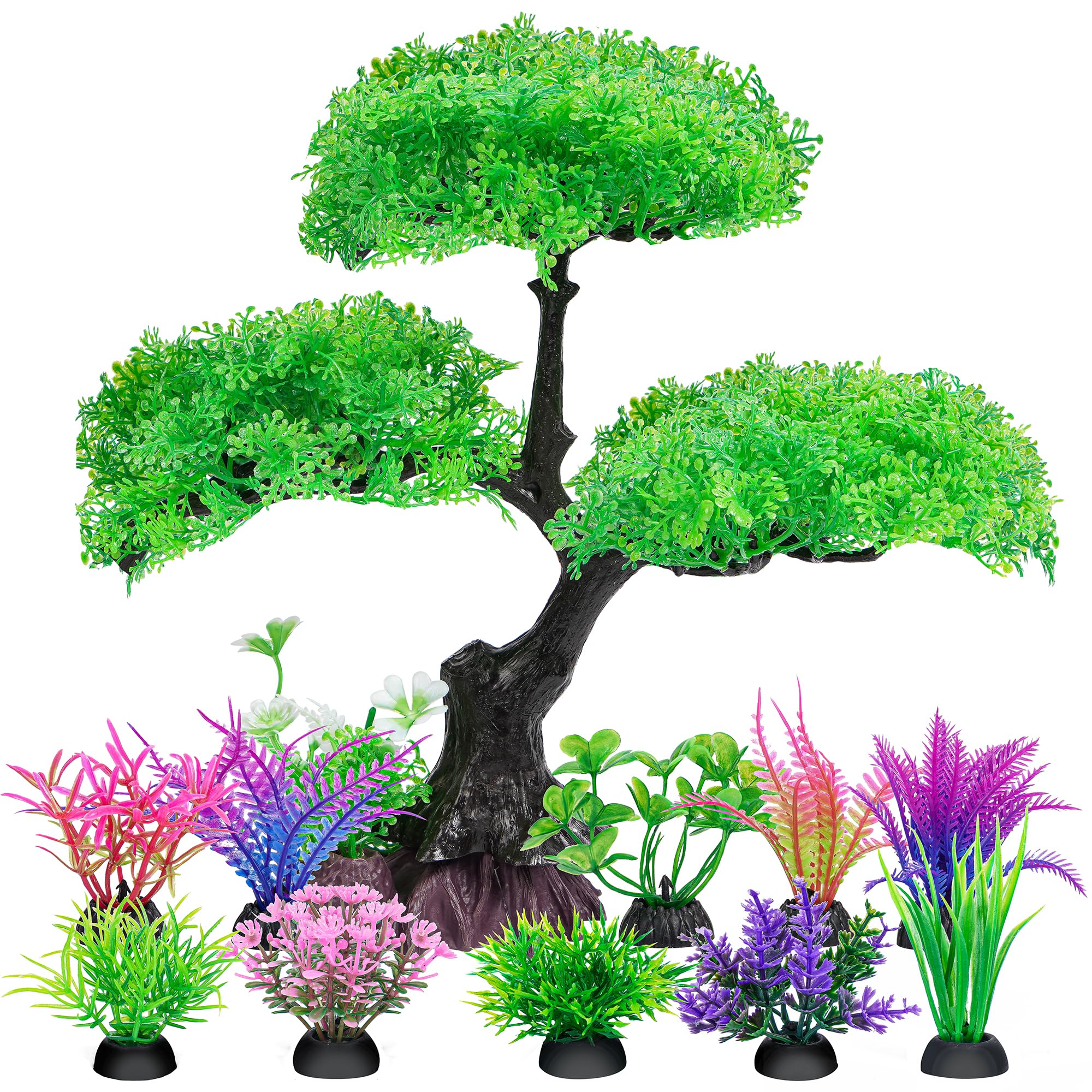 Photo 1 of Ameliade Aquarium Artificial Plastic Plants Decoration, Aquarium Tree Decor Set, Goldfish Betta Fish Tank Decorations Hides Accessories (Green)