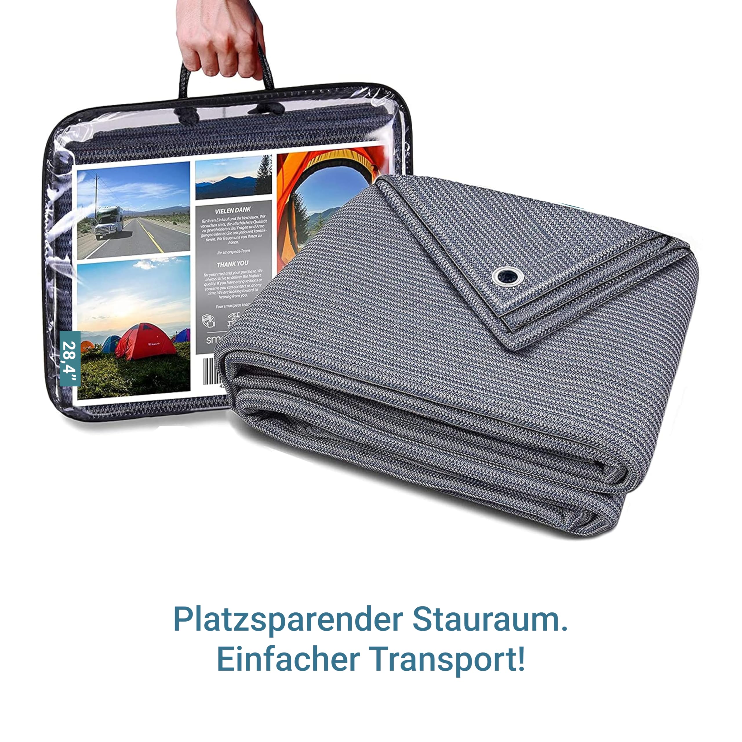 smartpeas Vorzeltteppich 250x400 cm - Camping Outdoor Teppich Blau/Grau - Camping Vorzeltteppich ist Aus Polyethylen (HDPE) Mit Edelstahl-Ösen Robust und Waschbar 5