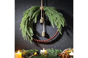 Dingion Small Norfolk Pine Christmas Wreath 11.8 in Christmas Kitchen Cabinet Norfolk Pine Wreath Mini for Front Door Artificial Farmhouse Rustic Xmas Decor for Window Fireplace Table Wall(Classic)