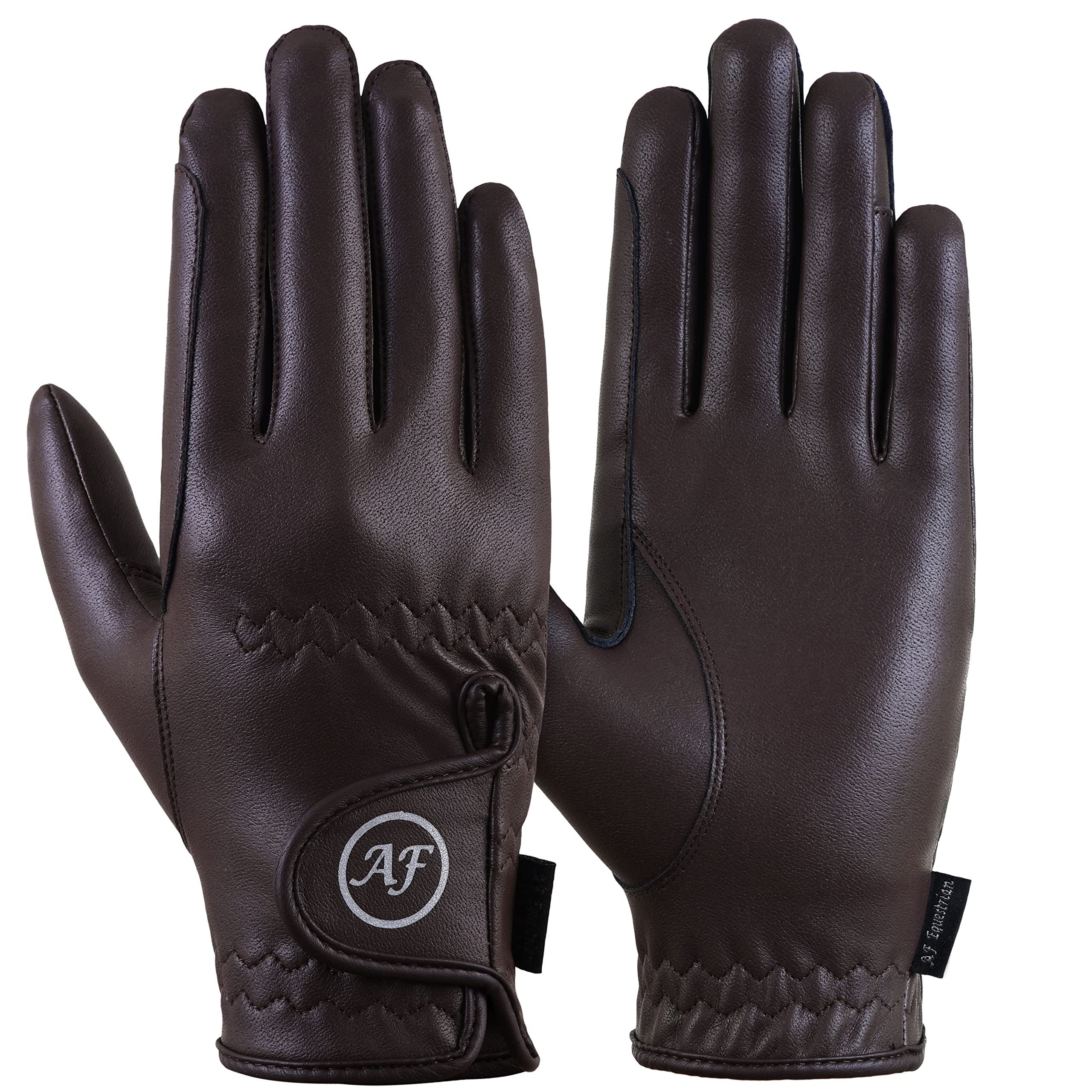AF EQUESTRIAN Ladies Horse Riding Gloves Equestrian Sereno Synthetic Leather Gloves Brown (Small)