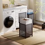 SMIBUY Double Laundry Hamper 120L Bamboo with Lid 2-Compartment Sorter view 9