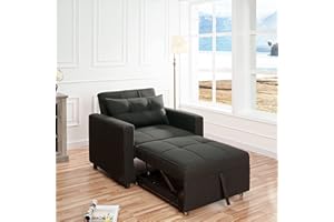 Naomi Home Convertible Sofa Chair Bed 3 in 1 Convertible Sleeper Sofa Bed Linen Sleeper with Adjustable Backrest Modern Living Room Chairs for Adults Black