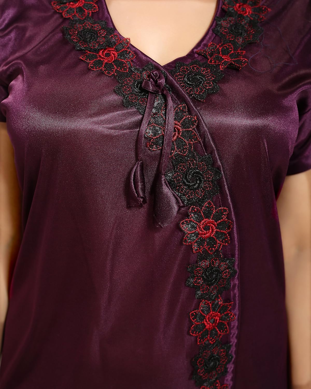 tucute women satin night gown (wine) (free size) d.no.1242