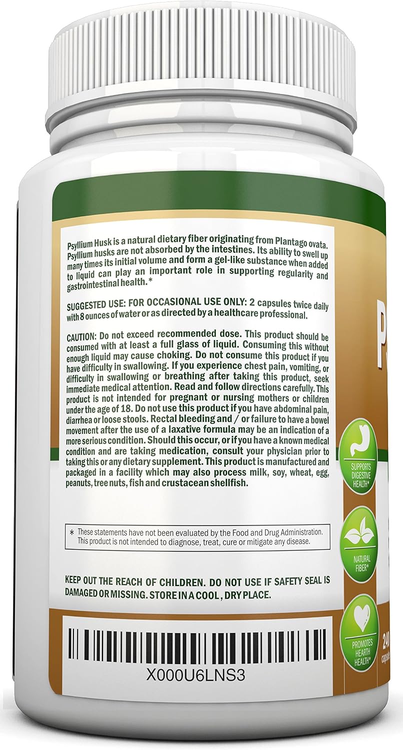 PSYLLIUM Husk Capsules - 1450mg Per Serving - 240 Capsules - Premium Psyllium Fiber Supplement - Great for Constipation, Digestion and Weight Loss - 100% Natural Soluble Fiber - Image 4