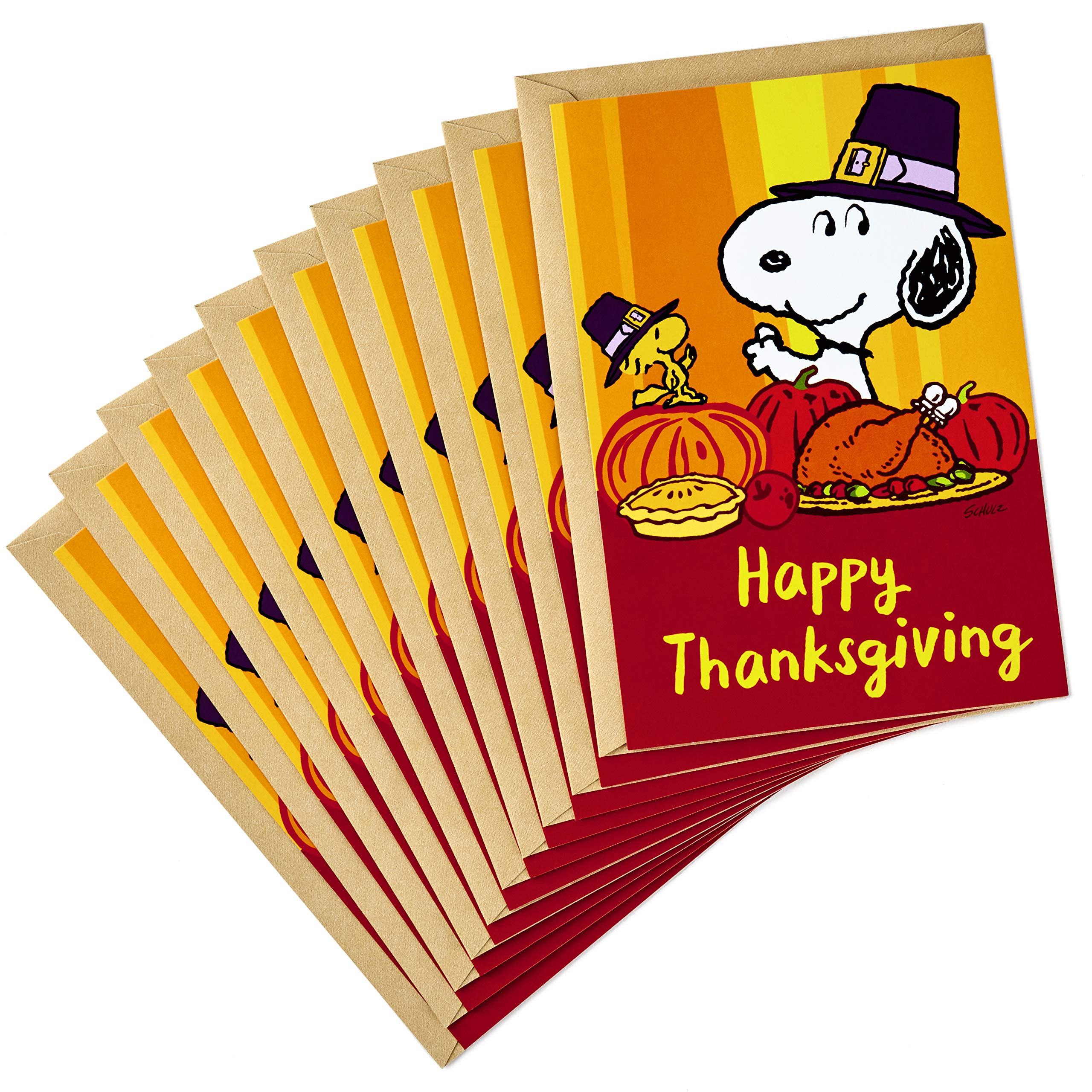 Hallmark Pack of Peanuts Thanksgiving Cards, Snoopy and Woodstock (10 Cards with Envelopes)