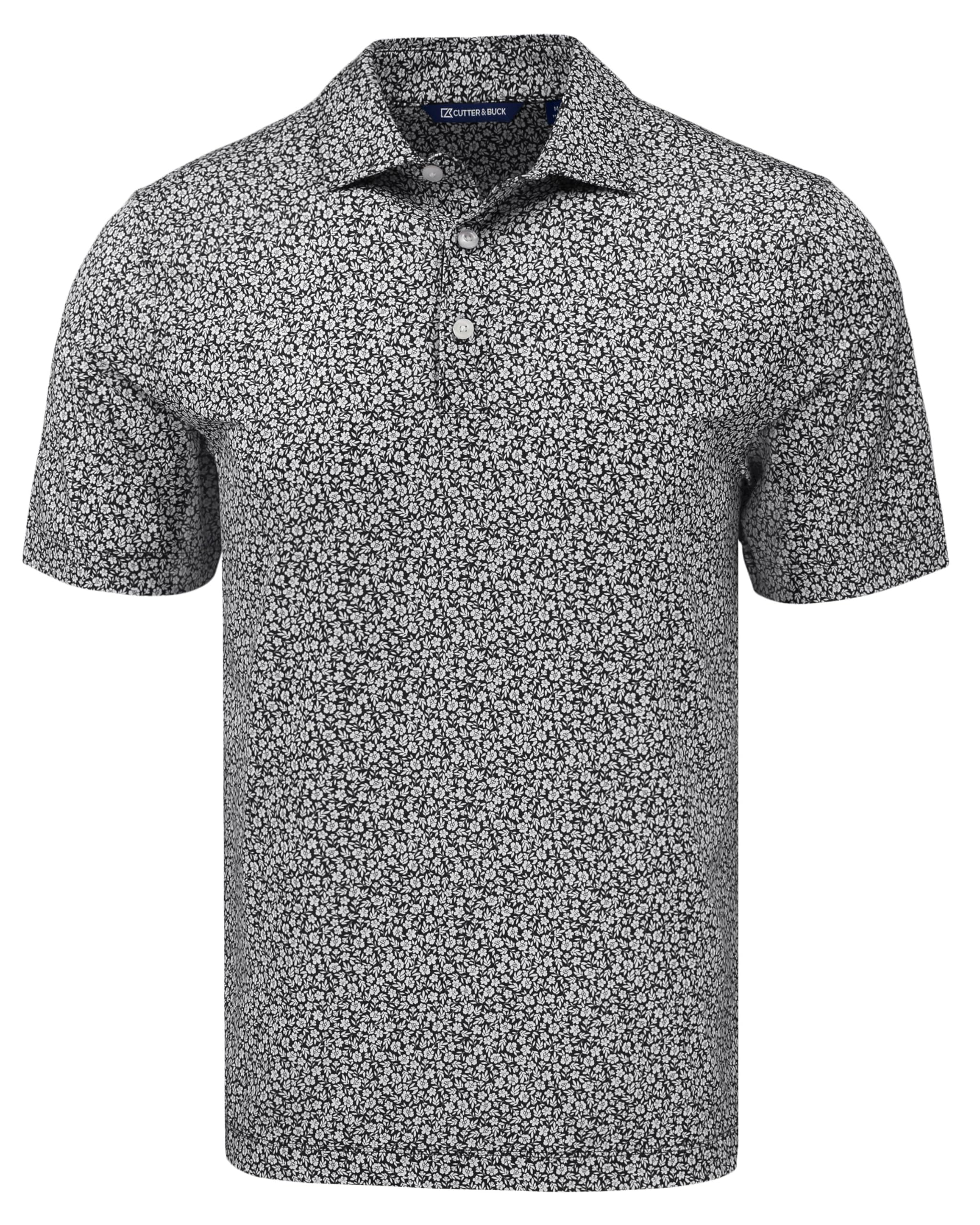 Cutter & Buck Pike Eco Flora Print Recycled Mens Big & Tall Polo, Black, LT